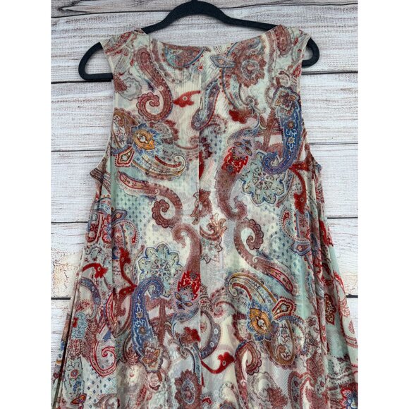 Attitudes by Renee Paisley Print Sleeveless Maxi Dress Women's M Cream/Red/Blue - Picture 4 of 11